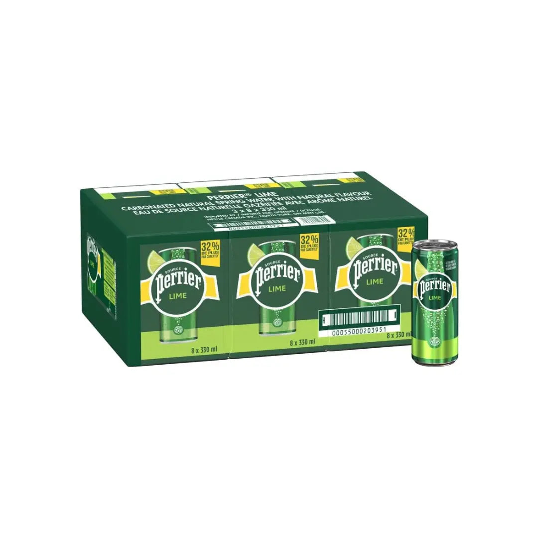 Perrier Lime Sparkling Water Pack Ã 330ml Cans (Pack of 24) Ã Refreshing Natural Beverage